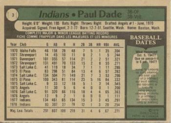 1979 O-Pee-Chee #3 Paul Dade Back