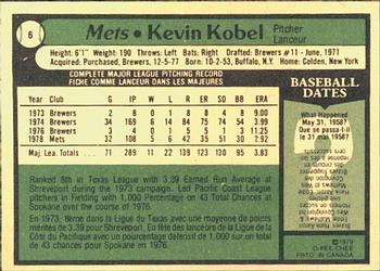 1979 O-Pee-Chee #6 Kevin Kobel Back
