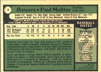 1979 O-Pee-Chee #8 Paul Molitor Back