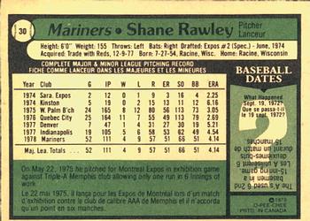 1979 O-Pee-Chee #30 Shane Rawley Back