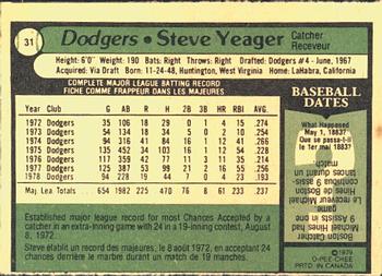 1979 O-Pee-Chee #31 Steve Yeager Back