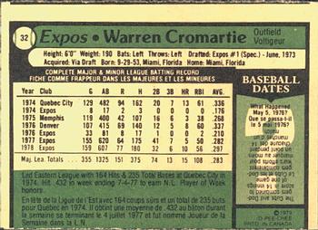 1979 O-Pee-Chee #32 Warren Cromartie Back