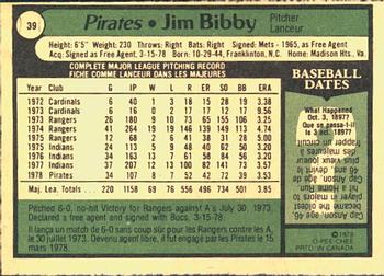 1979 O-Pee-Chee #39 Jim Bibby Back