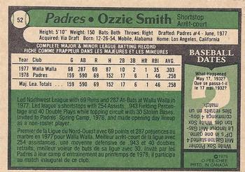 1979 O-Pee-Chee #52 Ozzie Smith Back
