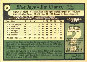 1979 O-Pee-Chee #61 Jim Clancy Back