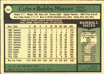 1979 O-Pee-Chee #63 Bobby Murcer Back