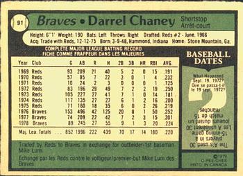 1979 O-Pee-Chee #91 Darrel Chaney Back