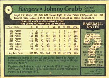 1979 O-Pee-Chee #99 Johnny Grubb Back