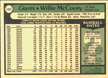 1979 O-Pee-Chee #107 Willie McCovey Back