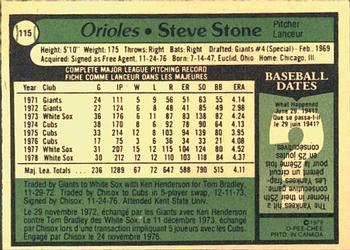 1979 O-Pee-Chee #115 Steve Stone Back