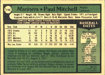 1979 O-Pee-Chee #118 Paul Mitchell Back