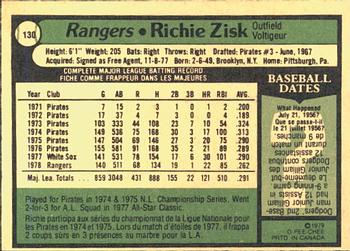 1979 O-Pee-Chee #130 Richie Zisk Back
