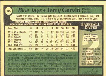 1979 O-Pee-Chee #145 Jerry Garvin Back