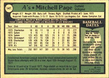 1979 O-Pee-Chee #147 Mitchell Page Back