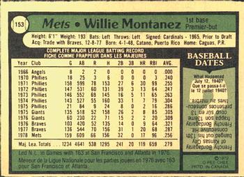1979 O-Pee-Chee #153 Willie Montanez Back