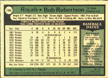 1979 O-Pee-Chee #158 Bob Robertson Back