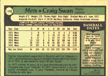 1979 O-Pee-Chee #170 Craig Swan Back