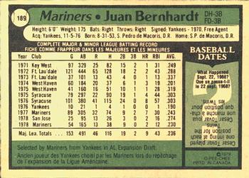 1979 O-Pee-Chee #189 Juan Bernhardt Back