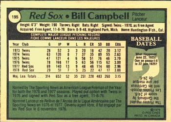 1979 O-Pee-Chee #195 Bill Campbell Back