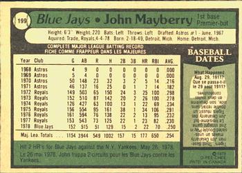 1979 O-Pee-Chee #199 John Mayberry Back