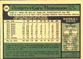 1979 O-Pee-Chee #202 Gary Thomasson Back
