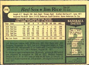 1979 O-Pee-Chee #210 Jim Rice Back