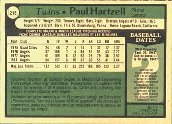 1979 O-Pee-Chee #212 Paul Hartzell Back