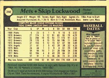 1979 O-Pee-Chee #250 Skip Lockwood Back