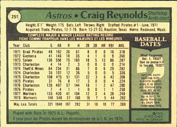 1979 O-Pee-Chee #251 Craig Reynolds Back