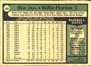 1979 O-Pee-Chee #252 Willie Horton Back