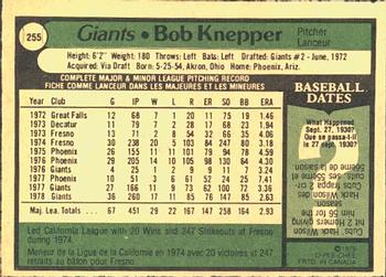 1979 O-Pee-Chee #255 Bob Knepper Back
