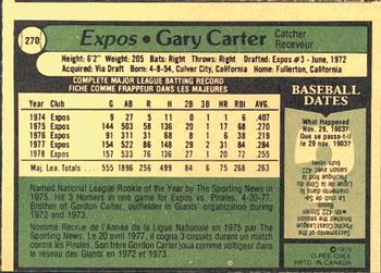 1979 O-Pee-Chee #270 Gary Carter Back