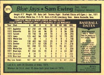1979 O-Pee-Chee #271 Sam Ewing Back