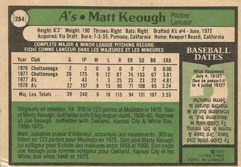 1979 O-Pee-Chee #284 Matt Keough Back