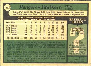 1979 O-Pee-Chee #297 Jim Kern Back
