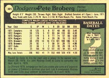 1979 O-Pee-Chee #301 Pete Broberg Back