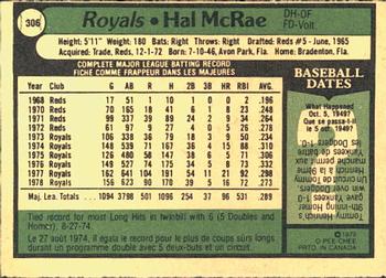 1979 O-Pee-Chee #306 Hal McRae Back