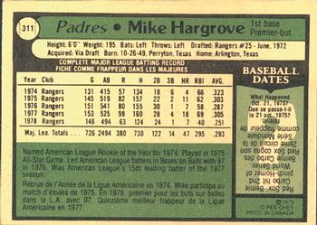 1979 O-Pee-Chee #311 Mike Hargrove Back