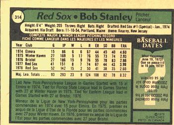 1979 O-Pee-Chee #314 Bob Stanley Back