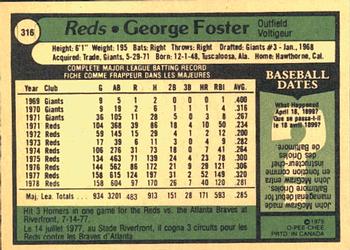 1979 O-Pee-Chee #316 George Foster Back