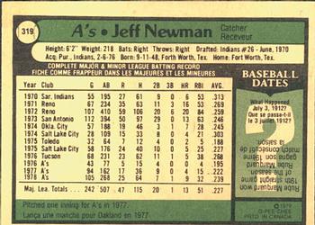 1979 O-Pee-Chee #319 Jeff Newman Back