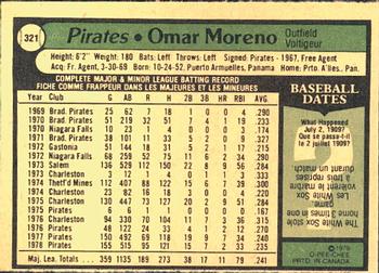 1979 O-Pee-Chee #321 Omar Moreno Back
