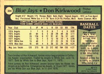 1979 O-Pee-Chee #334 Don Kirkwood Back