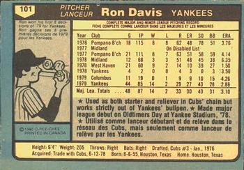 1980 O-Pee-Chee #101 Ron Davis Back