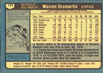 1980 O-Pee-Chee #102 Warren Cromartie Back
