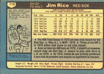 1980 O-Pee-Chee #112 Jim Rice Back