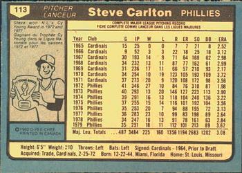 1980 O-Pee-Chee #113 Steve Carlton Back