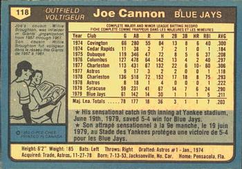1980 O-Pee-Chee #118 Joe Cannon Back