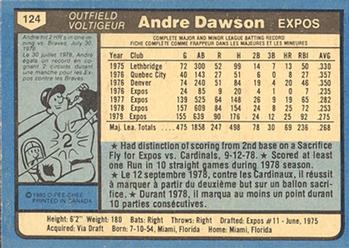 1980 O-Pee-Chee #124 Andre Dawson Back