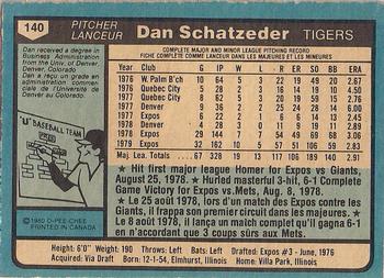1980 O-Pee-Chee #140 Dan Schatzeder Back